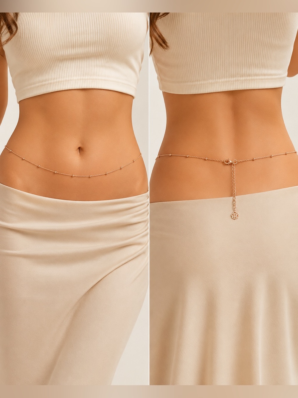 Women’s Rose Gold Beaded Belly Chain Waist Body Jewelry Size Small New